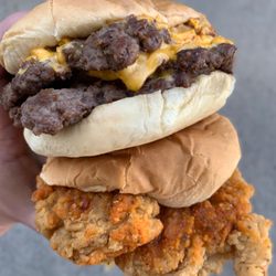 MrBeast Burger - Beast Style Burger & Nashville Hot Chicken Tender Sandwich (IG: @foodwithbros)