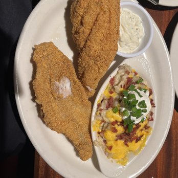 Charleston's - Catfish platter with loaded mash potatoes - American Near Me - Indianapolis, Indiana Charleston's - Catfish platter with loaded mash potatoes - American Near Me - Indianapolis, Indiana