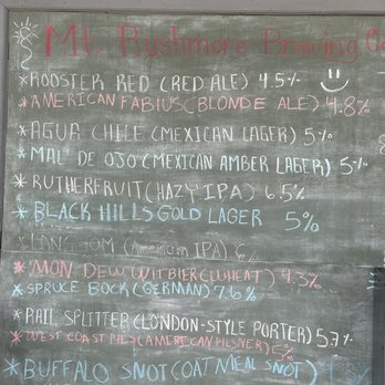 Mt Rushmore Brewing - Beer selection. - Brewpubs Near Me - Custer, South Dakota Mt Rushmore Brewing - Beer selection. - Brewpubs Near Me - Custer, South Dakota