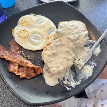 The Blue Hen Cafe - 1/2 Order Biscuits & Gravy with Eggs & Bacon - Southern Near Me - Saint Augustine, Florida The Blue Hen Cafe - 1/2 Order Biscuits & Gravy with Eggs & Bacon - Southern Near Me - Saint Augustine, Florida