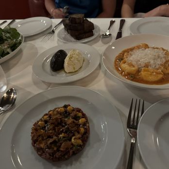 FIG - Steak Tartar, Gnocchi, Burnt eggplant, Shallot salad - New American Near Me - Charleston, South Carolina