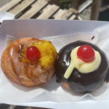 Craft Donuts & Coffee - Pineapple upside down and Boston cream donut - Donuts Near Me - Santa Fe, New Mexico Craft Donuts & Coffee - Pineapple upside down and Boston cream donut - Donuts Near Me - Santa Fe, New Mexico