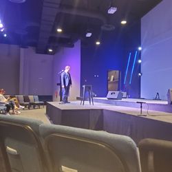 Crosswinds Church - John Felts getting ready for the comedy show.