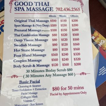 Good Thai Spa Massage - Pricing sheet - Massage Therapy Near Me - Las Vegas, Nevada