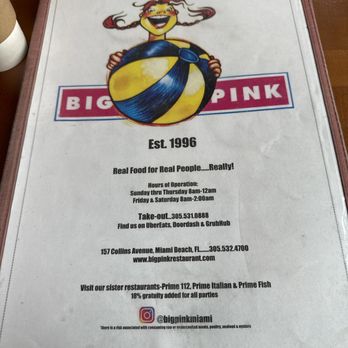 Big Pink - Front of menu! - Pizza Near Me - Miami Beach, Florida Big Pink - Front of menu! - Pizza Near Me - Miami Beach, Florida