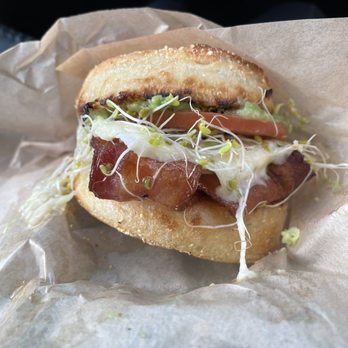 River Daze Cafe - Veggie English Muffin Sandwich, add Bacon - Breakfast & Brunch Near Me - Hood River, Oregon River Daze Cafe - Veggie English Muffin Sandwich, add Bacon - Breakfast & Brunch Near Me - Hood River, Oregon
