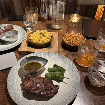 Hellfire - The full dinner. All outstanding. Ribeye, mac & cheese, onion straws, and an old fashioned - Steakhouses Near Me - Dublin, D