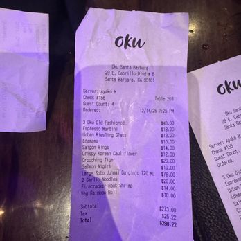Oku - Charged for a sake we did not get. - Sushi Bars Near Me - Santa Barbara, California