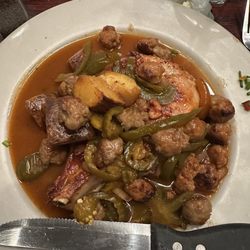 Pork Chop with sweet & hot sausage with cherry peppers