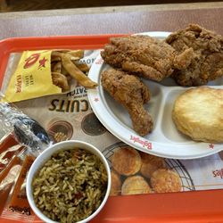 Bojangles - 3 piece with fries and dirty rice.