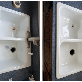 Top Reglazing - Double sink reglazing in Gaithersburg, MD -- before and after. Professional sink refinishing without replacement. - Refinishing Services Near Me - Manassas, Virginia Top Reglazing - Double sink reglazing in Gaithersburg, MD -- before and after. Professional sink refinishing without replacement. - Refinishing Services Near Me - Manassas, Virginia