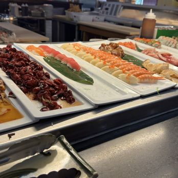 Ichiban Buffet - Half of the sushi bar featuring assorted sashimis and nigiri - Buffets Near Me - Kissimmee, Florida