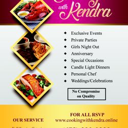 For all your personal chef and catering needs. Call us 678.390.0239   or RSVP at www.cookingwithkendra.online