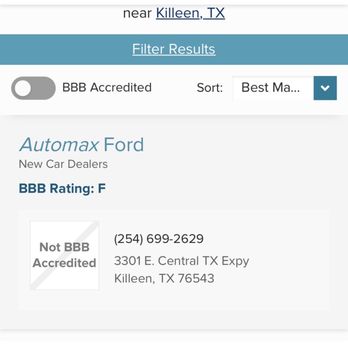 Automax Preowned - Better business bureau will not certify them. Meaning they have many complaints that was not resolved. - Auto Parts & Supplies Near Me - Killeen, Texas Automax Preowned - Better business bureau will not certify them. Meaning they have many complaints that was not resolved. - Auto Parts & Supplies Near Me - Killeen, Texas