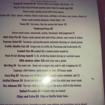 Shuffle - Weekday menu. There is also a weekend all-day brunch menu.. - Social Clubs Near Me - Tampa, Florida