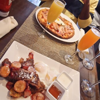 DiWine - Breakfast Pizza & Banana Bread French Toast w/ side of poached eggs - Wine Bars Near Me - Astoria, New York