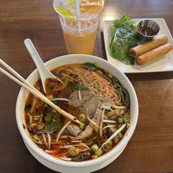 Pho On California - Beef Pho, veggie egg rolls, Thai Ice Tea. - Vietnamese Near Me - Pasadena, California Pho On California - Beef Pho, veggie egg rolls, Thai Ice Tea. - Vietnamese Near Me - Pasadena, California