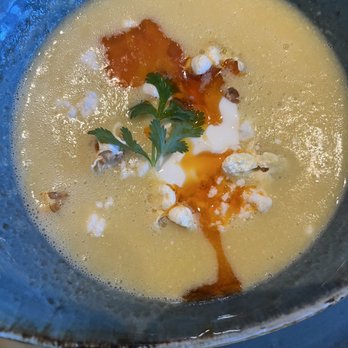 The Bistro Edgewood - Corn soup with chili oil and lime with cojita - New American Near Me - Stateline, Nevada The Bistro Edgewood - Corn soup with chili oil and lime with cojita - New American Near Me - Stateline, Nevada