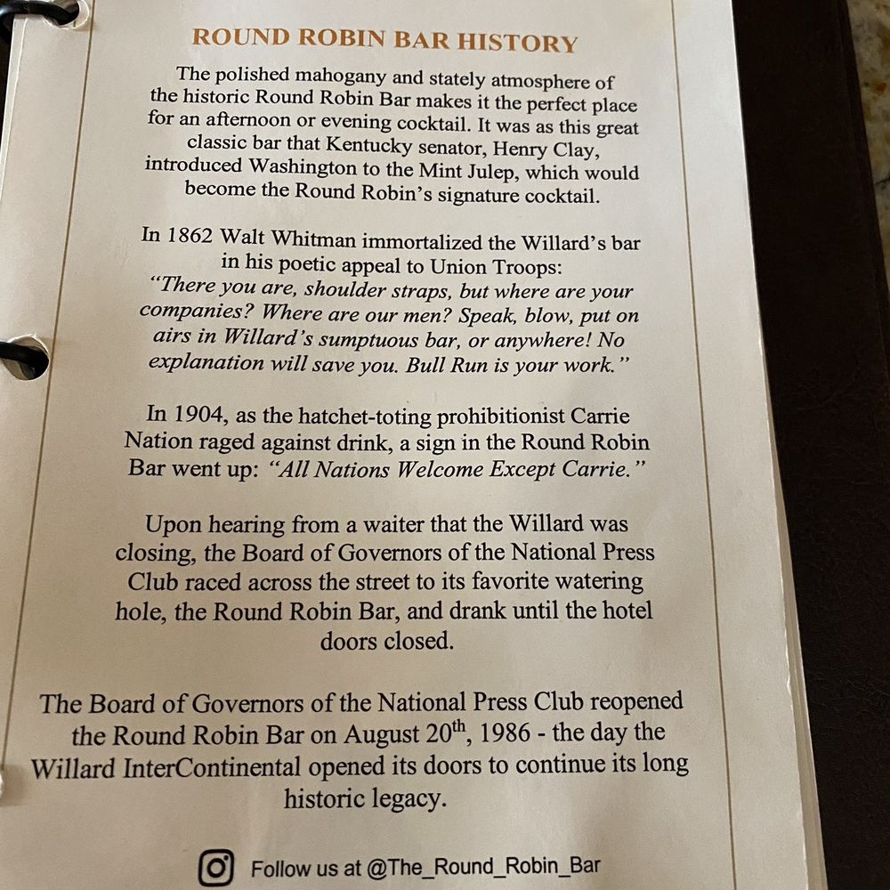 Round Robin Bar - History - Bars Near Me - Washington, DC, District of Columbia Round Robin Bar - History - Bars Near Me - Washington, DC, District of Columbia