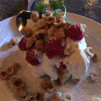 Railway Cafe - Homemade Sour Cream Pound Cake, like my Aunt Mary use to make, topped w/whipped cream, Raspberries and Hazel Nuts!  Outrageously Yummy! - Caterers Near Me - Athens, Texas