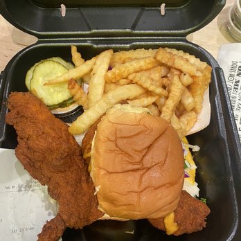 Dave's Hot Chicken - Number 3 combo. 1 slider, 1 tender and fries. - Chicken Shop Near Me - Indio, California Dave's Hot Chicken - Number 3 combo. 1 slider, 1 tender and fries. - Chicken Shop Near Me - Indio, California
