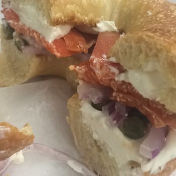 Boulevard Bagel - Lox Bagel Sandwich! Smoked Salmon, Capers, Red Onion, Cream Cheese, and a Plain Bagel! Absolutely Delish! - Bagels Near Me - Sugar Land, Texas