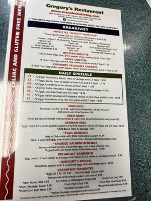 Menu photo 2 Gregory's Family Restaurant Canton, OH