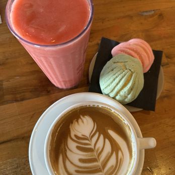 Concha's Cafe - Latter and strawberry smoothie - Breakfast & Brunch Near Me - Montebello, California Concha's Cafe - Latter and strawberry smoothie - Breakfast & Brunch Near Me - Montebello, California