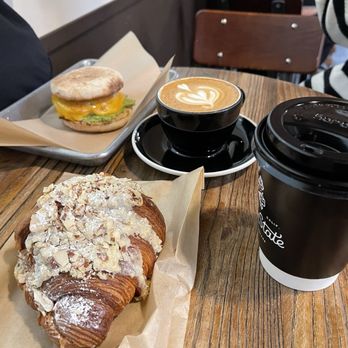 Golden State Coffee Roasters - Chorizo sandwich, almond croissant, chai latte (cup), cortado - Coffee Roasteries Near Me - Placentia, California Golden State Coffee Roasters - Chorizo sandwich, almond croissant, chai latte (cup), cortado - Coffee Roasteries Near Me - Placentia, California