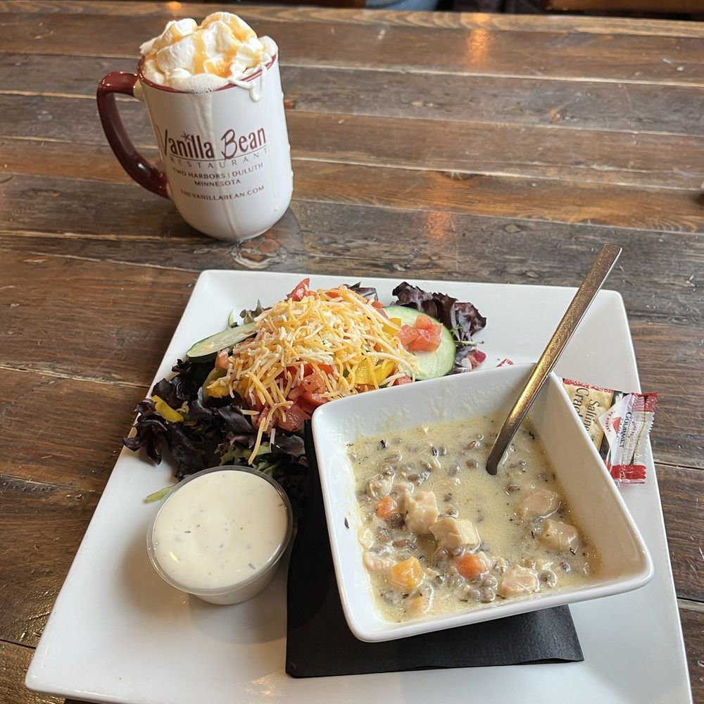 Wild rice soup, salad, carmel latte Wild rice soup, salad, carmel latte