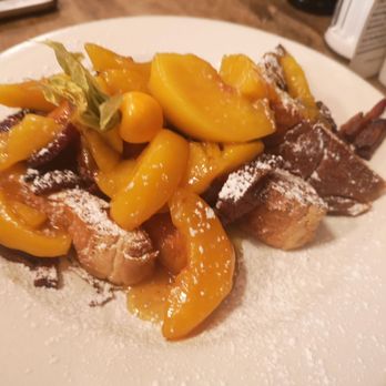 Jam Cafe on Beatty - Brioche French toast with peach and bacon topping - Breakfast & Brunch Near Me - Vancouver, British Columbia