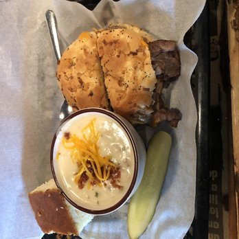 Brick Deli - Beef and cheddar melt with potato soup - Delis Near Me - Decatur, Alabama Brick Deli - Beef and cheddar melt with potato soup - Delis Near Me - Decatur, Alabama