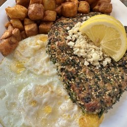 Ahi with furikake, home potatoes and fried egg Ahi with furikake, home potatoes and fried egg