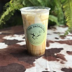 The Jackalope Coffee Haus & Smoothie Bar - Caramel Latter with caramel drizzle