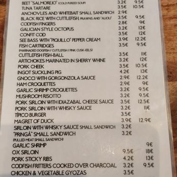 Tipico - Menu (Eng) - June, 2019 - Tapas Bars Near Me - Seville, SE