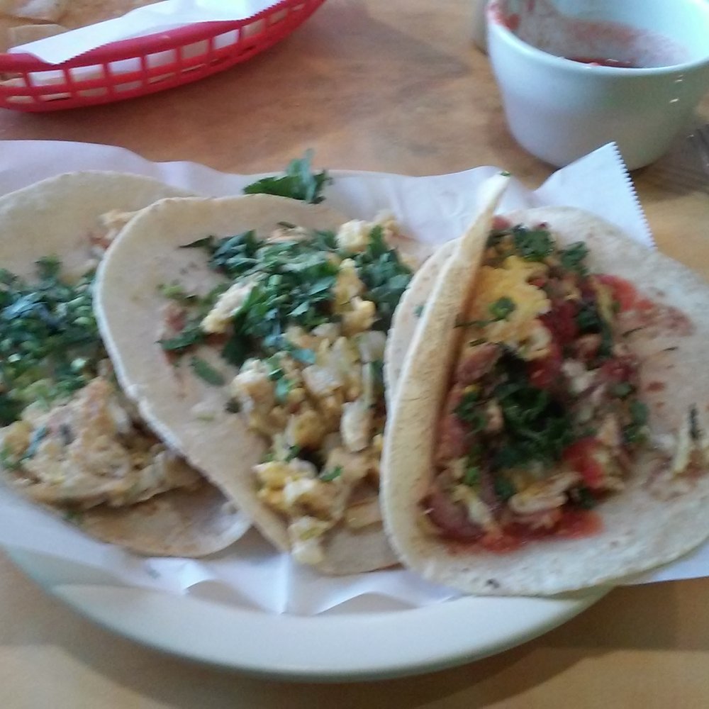Perico's - Breakfast tacos. The one on the right has salsa on it. The hand made CORN tortillas were very good. - Mexican Near Me - Houston, Texas Perico's - Breakfast tacos. The one on the right has salsa on it. The hand made CORN tortillas were very good. - Mexican Near Me - Houston, Texas