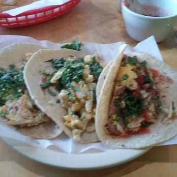Perico's - Breakfast tacos. The one on the right has salsa on it. The hand made CORN tortillas were very good. - Mexican Near Me - Houston, Texas