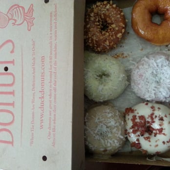 Duck Donuts - Glazed, strawberry-coconut, peanut butter-coconut, lemon-coconut, glazed-chopped peanut, and maple bacon - Donuts Near Me - Virginia Beach, Virginia