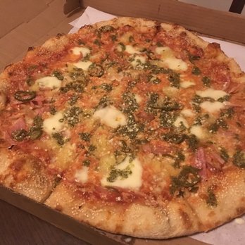 Mortadella Head - Tropic Thunder pizza (pineapple, pickled red onion, pickled jalapeno, cheese, salsa verde, sesame seed). Funky spicy pickly good. - Italian Near Me - Somerville, Massachusetts