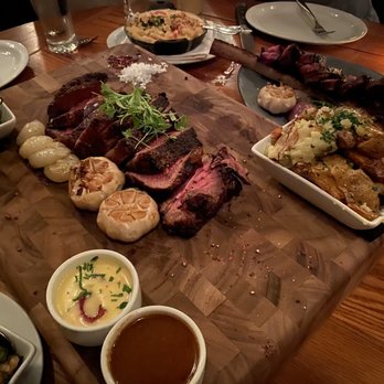 Bowery Meat Company - Prime Bone-In Rib Steak 22oz Blistered Shishito Peppers Spinach, Sauteed or Creamed Lobster Mac and Cheese Roasted Forest Mushrooms - Steakhouses Near Me - New York, New York