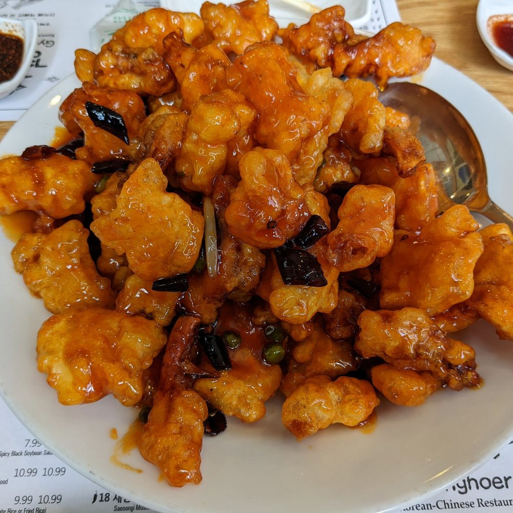 Gyeonghoeru Korean - The sweet and sour squid dish. We always get the shrimp or chicken one. Same flavor profile. Be bold!  Try the squid! - Chinese Near Me - Fort Lee, New Jersey