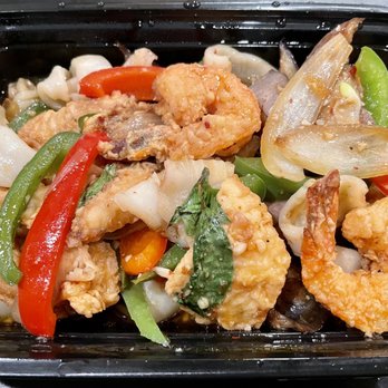 Thai Table Oak Grove - Phuket Talay (prawns, calamari and fish sautéed with onion, eggplant, peppers, and basil in garlic chili sauce) - Thai Near Me - Concord, California Thai Table Oak Grove - Phuket Talay (prawns, calamari and fish sautéed with onion, eggplant, peppers, and basil in garlic chili sauce) - Thai Near Me - Concord, California