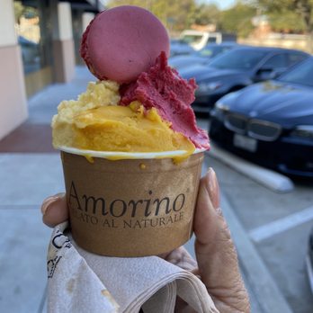 Amorino - Mango, Raspberry, Passion Fruit with Raspberry Macaron! - Desserts Near Me - Dallas, Texas