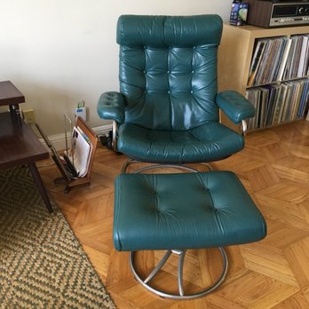 Curated - Ekornes weightless chair and ottoman with Norwegian MCM swivel magazine rack. - Furniture Stores Near Me - Alameda, California