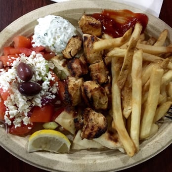 Yiassoo - chicken souvlaki plate w/ fries - Greek Near Me - Campbell, California Yiassoo - chicken souvlaki plate w/ fries - Greek Near Me - Campbell, California