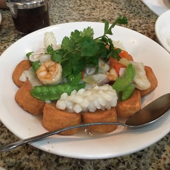 Wing Kee - Egg tofu w/ mixed seafood - Cantonese Near Me - Houston, Texas Wing Kee - Egg tofu w/ mixed seafood - Cantonese Near Me - Houston, Texas