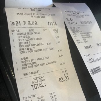 Bing's Dumpling - Dinner for 2 kids 2 adults before tips - Dim Sum Near Me - Fremont, California