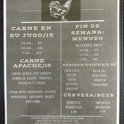 Taqueria El Gallo Jiro - MENU (Back)