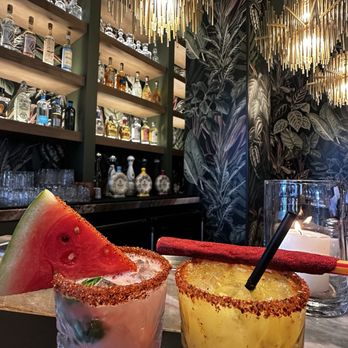 Caló Kitchen + Tequila - La Sandia (left) and Mango Caliente (right) - Cocktail Bars Near Me - Costa Mesa, California