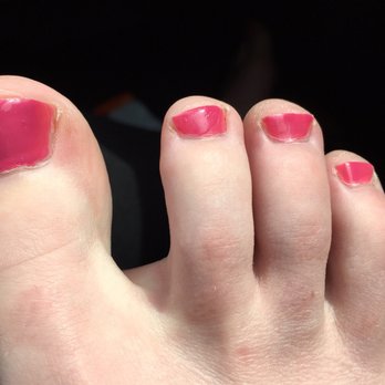 Pro Nails - Note how gloppy this paint job is.  Nails uneven, nail beds not cleaned up. - Nail Salons Near Me - Burnsville, Minnesota